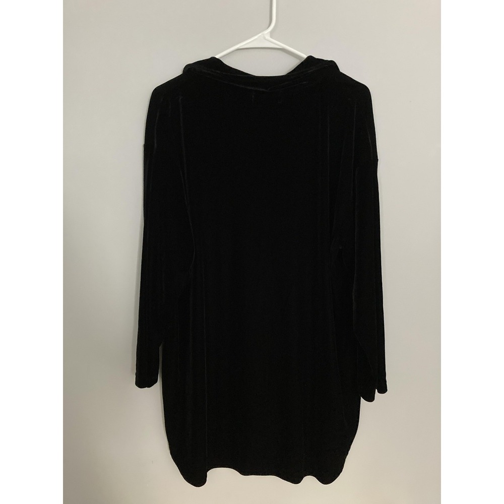 Vtg. Beija Flor Shirt Women XL Black Velvet Stretch Tunic Top Long Sleeve USA - Picture 3 of 12